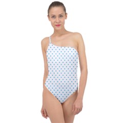 Mini Oktoberfest Bavarian Blue Polkadots On White Classic One Shoulder Swimsuit by PodArtist