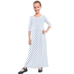 Mini Oktoberfest Bavarian Blue Polkadots On White Kids  Quarter Sleeve Maxi Dress