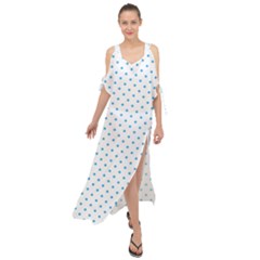 Mini Oktoberfest Bavarian Blue Polkadots On White Maxi Chiffon Cover Up Dress