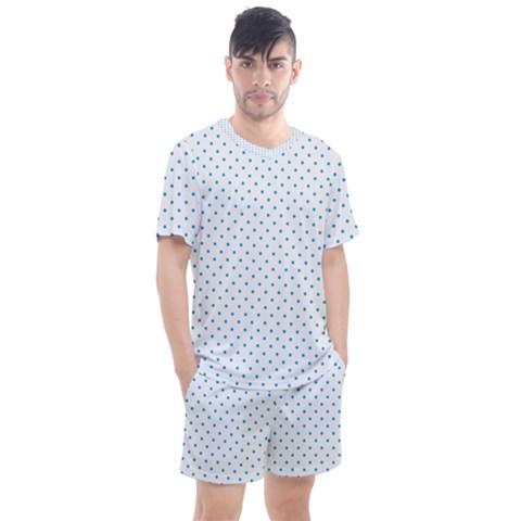 Mini Oktoberfest Bavarian Blue Polkadots On White Men s Mesh Tee And Shorts Set by PodArtist