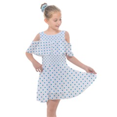 Mini Oktoberfest Bavarian Blue Polkadots On White Kids  Shoulder Cutout Chiffon Dress