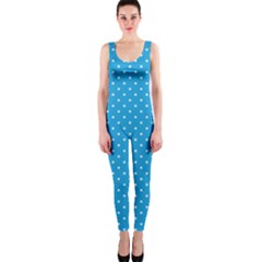 Mini White Polkadots On Oktoberfest Bavarian Blue One Piece Catsuit by PodArtist