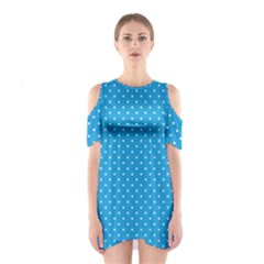 Mini White Polkadots On Oktoberfest Bavarian Blue Shoulder Cutout One Piece Dress by PodArtist