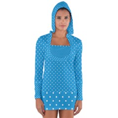 Mini White Polkadots On Oktoberfest Bavarian Blue Long Sleeve Hooded T-shirt by PodArtist