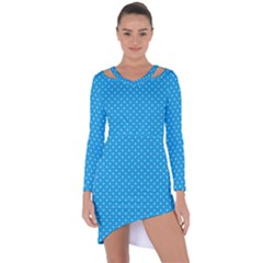 Mini White Polkadots On Oktoberfest Bavarian Blue Asymmetric Cut-out Shift Dress by PodArtist