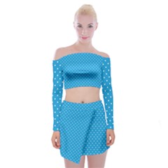 Mini White Polkadots On Oktoberfest Bavarian Blue Off Shoulder Top With Mini Skirt Set