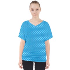 Mini White Polkadots On Oktoberfest Bavarian Blue V-neck Dolman Drape Top by PodArtist