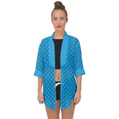 Mini White Polkadots On Oktoberfest Bavarian Blue Open Front Chiffon Kimono by PodArtist