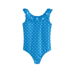 Mini White Polkadots On Oktoberfest Bavarian Blue Kids  Frill Swimsuit by PodArtist