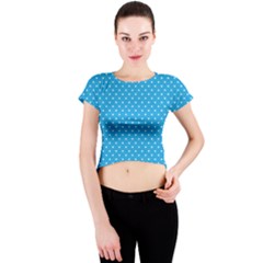 Mini White Love Hearts On  Oktoberfest Bavarian Blue Crew Neck Crop Top by PodArtist