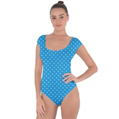 Mini White Love Hearts On  Oktoberfest Bavarian Blue Short Sleeve Leotard  by PodArtist