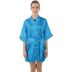 Mini White Love Hearts On  Oktoberfest Bavarian Blue Quarter Sleeve Kimono Robe by PodArtist