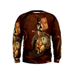 Funny Steampunk Skeleton, Clocks And Gears Kids  Sweatshirt by FantasyWorld7