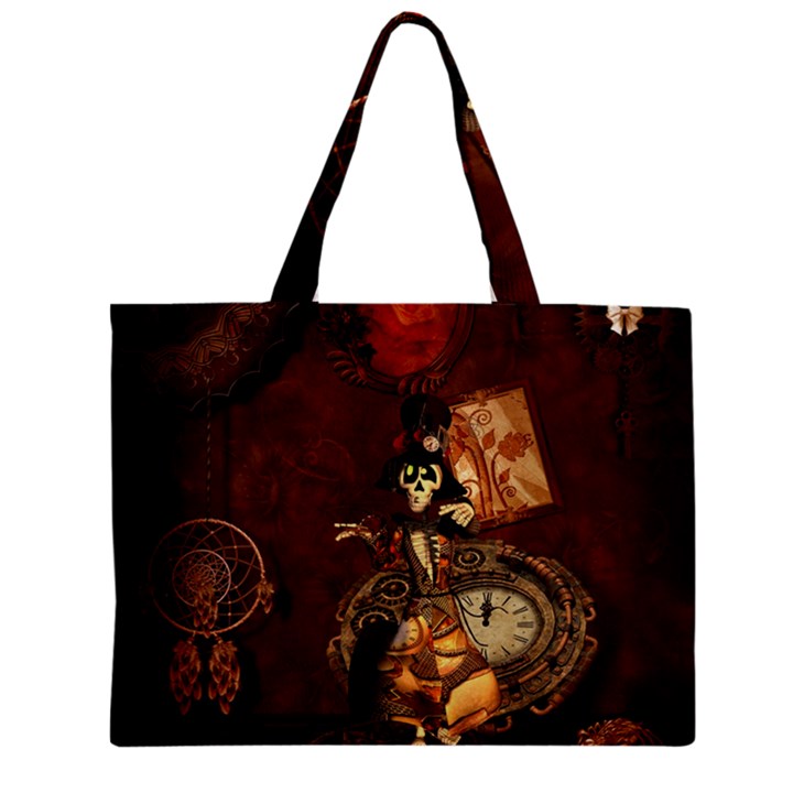 Funny Steampunk Skeleton, Clocks And Gears Zipper Mini Tote Bag