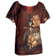 Funny Steampunk Skeleton, Clocks And Gears Women s Oversized Tee by FantasyWorld7