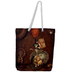 Funny Steampunk Skeleton, Clocks And Gears Full Print Rope Handle Tote (large) by FantasyWorld7