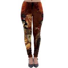 Funny Steampunk Skeleton, Clocks And Gears Lightweight Velour Leggings by FantasyWorld7