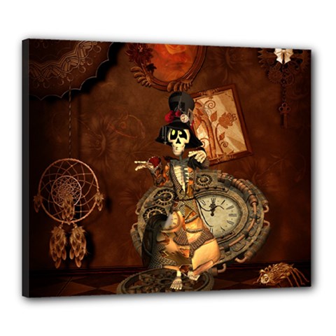 Funny Steampunk Skeleton, Clocks And Gears Canvas 24  X 20  (stretched) by FantasyWorld7