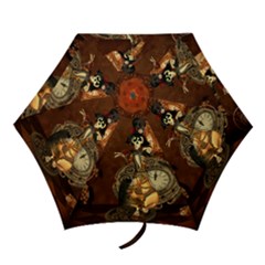 Funny Steampunk Skeleton, Clocks And Gears Mini Folding Umbrellas by FantasyWorld7