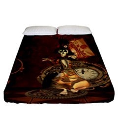 Funny Steampunk Skeleton, Clocks And Gears Fitted Sheet (california King Size) by FantasyWorld7