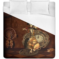 Funny Steampunk Skeleton, Clocks And Gears Duvet Cover (king Size) by FantasyWorld7