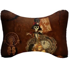 Funny Steampunk Skeleton, Clocks And Gears Seat Head Rest Cushion