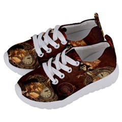 Funny Steampunk Skeleton, Clocks And Gears Kids  Lightweight Sports Shoes by FantasyWorld7