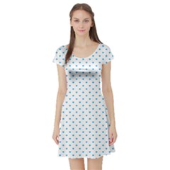 Oktoberfest Bavarian Blue Mini Love Hearts On White Short Sleeve Skater Dress by PodArtist