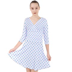 Oktoberfest Bavarian Blue Mini Love Hearts On White Quarter Sleeve Front Wrap Dress by PodArtist