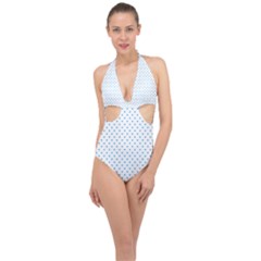 Oktoberfest Bavarian Blue Mini Love Hearts On White Halter Front Plunge Swimsuit