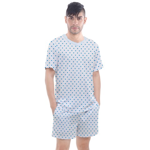 Oktoberfest Bavarian Blue Mini Love Hearts On White Men s Mesh Tee And Shorts Set by PodArtist