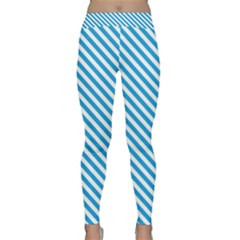 Oktoberfest Bavarian Blue And White Small Candy Cane Stripes Classic Yoga Leggings by PodArtist