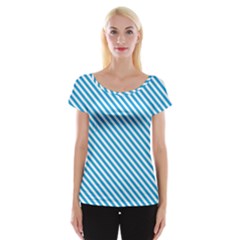 Oktoberfest Bavarian Blue And White Small Candy Cane Stripes Cap Sleeve Top by PodArtist