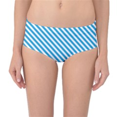 Oktoberfest Bavarian Blue And White Small Candy Cane Stripes Mid-waist Bikini Bottoms by PodArtist