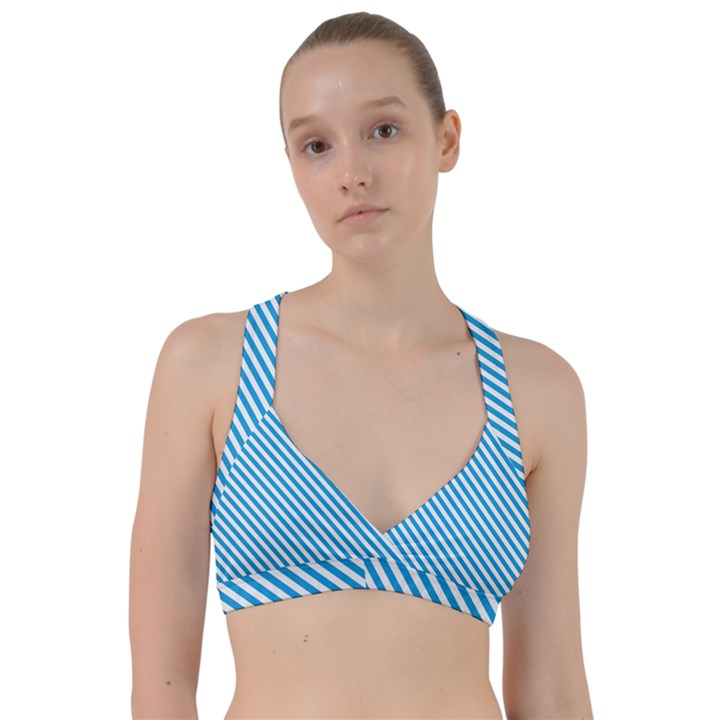 Oktoberfest Bavarian Blue and White Small Candy Cane Stripes Sweetheart Sports Bra