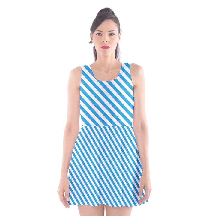 Oktoberfest Bavarian Blue and White Small Candy Cane Stripes Scoop Neck Skater Dress