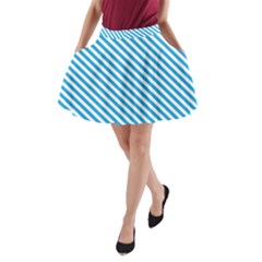 Oktoberfest Bavarian Blue And White Small Candy Cane Stripes A-line Pocket Skirt by PodArtist