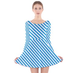 Oktoberfest Bavarian Blue And White Small Candy Cane Stripes Long Sleeve Velvet Skater Dress by PodArtist