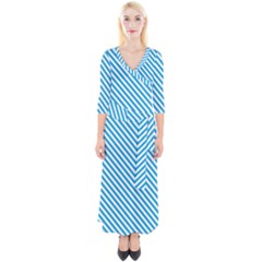 Oktoberfest Bavarian Blue And White Small Candy Cane Stripes Quarter Sleeve Wrap Maxi Dress by PodArtist