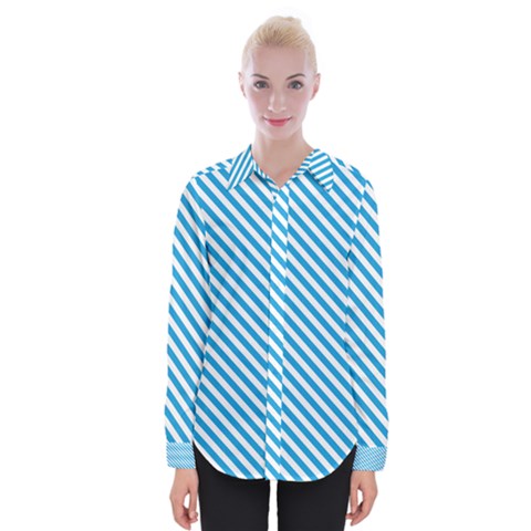 Oktoberfest Bavarian Blue And White Small Candy Cane Stripes Womens Long Sleeve Shirt by PodArtist