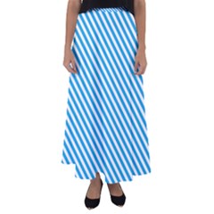 Oktoberfest Bavarian Blue And White Small Candy Cane Stripes Flared Maxi Skirt by PodArtist