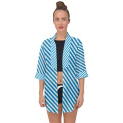 Oktoberfest Bavarian Blue And White Small Candy Cane Stripes Open Front Chiffon Kimono by PodArtist