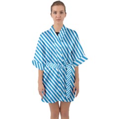 Oktoberfest Bavarian Blue And White Small Candy Cane Stripes Quarter Sleeve Kimono Robe by PodArtist