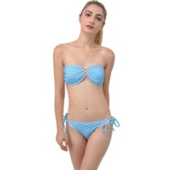 Oktoberfest Bavarian Blue And White Small Candy Cane Stripes Twist Bandeau Bikini Set by PodArtist