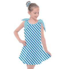 Oktoberfest Bavarian Blue And White Small Candy Cane Stripes Kids  Tie Up Tunic Dress by PodArtist