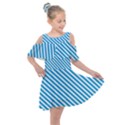 Oktoberfest Bavarian Blue and White Small Candy Cane Stripes Kids  Shoulder Cutout Chiffon Dress View1