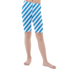 Oktoberfest Bavarian Blue And White Candy Cane Stripes Kids  Mid Length Swim Shorts by PodArtist