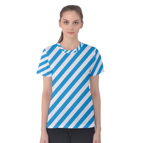 Oktoberfest Bavarian Blue And White Candy Cane Stripes Women s Cotton Tee by PodArtist