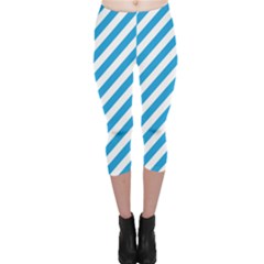 Oktoberfest Bavarian Blue And White Candy Cane Stripes Capri Leggings  by PodArtist