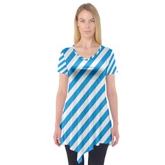 Oktoberfest Bavarian Blue And White Candy Cane Stripes Short Sleeve Tunic  by PodArtist